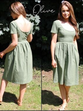 Linen Scoop Neck Midi Dress